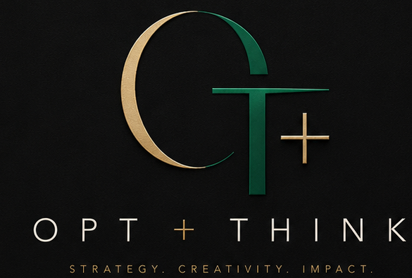 Opt+Think official emblem, wordmark and tagline